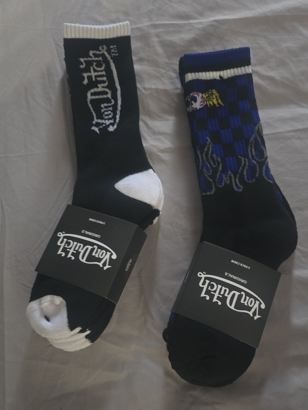 Von Dutch Two-Pack Crew Socks in Black, White & Blue
